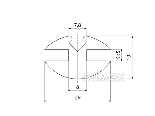 Silikonprofil an Fahrzeugfenstern, 19x29/5/5mm, wedge 02748002, 60°ShA, -60°C/+180°C, transparent, 